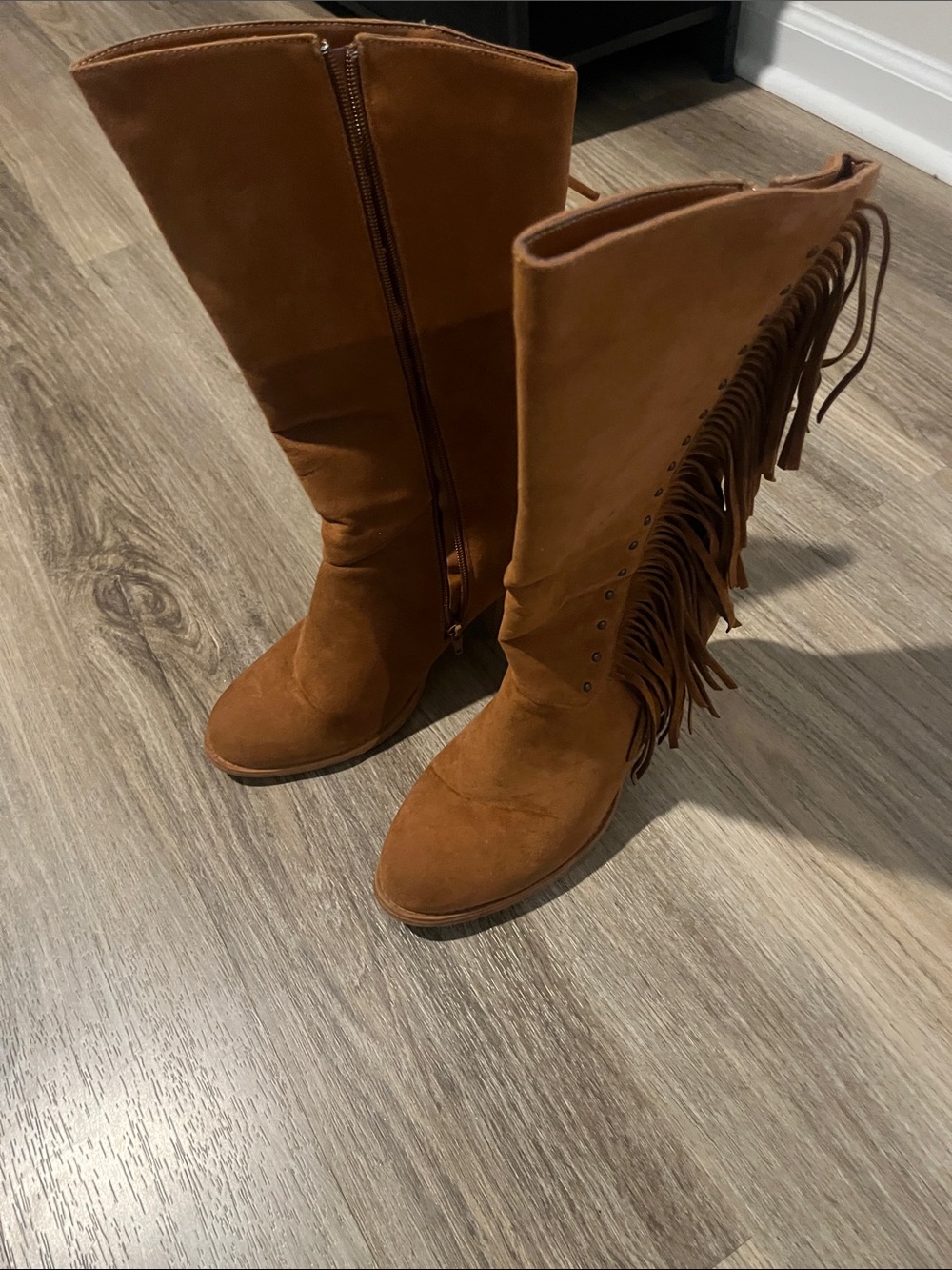 Pierre Dumas Tall Fringe Suede Boots - Brown